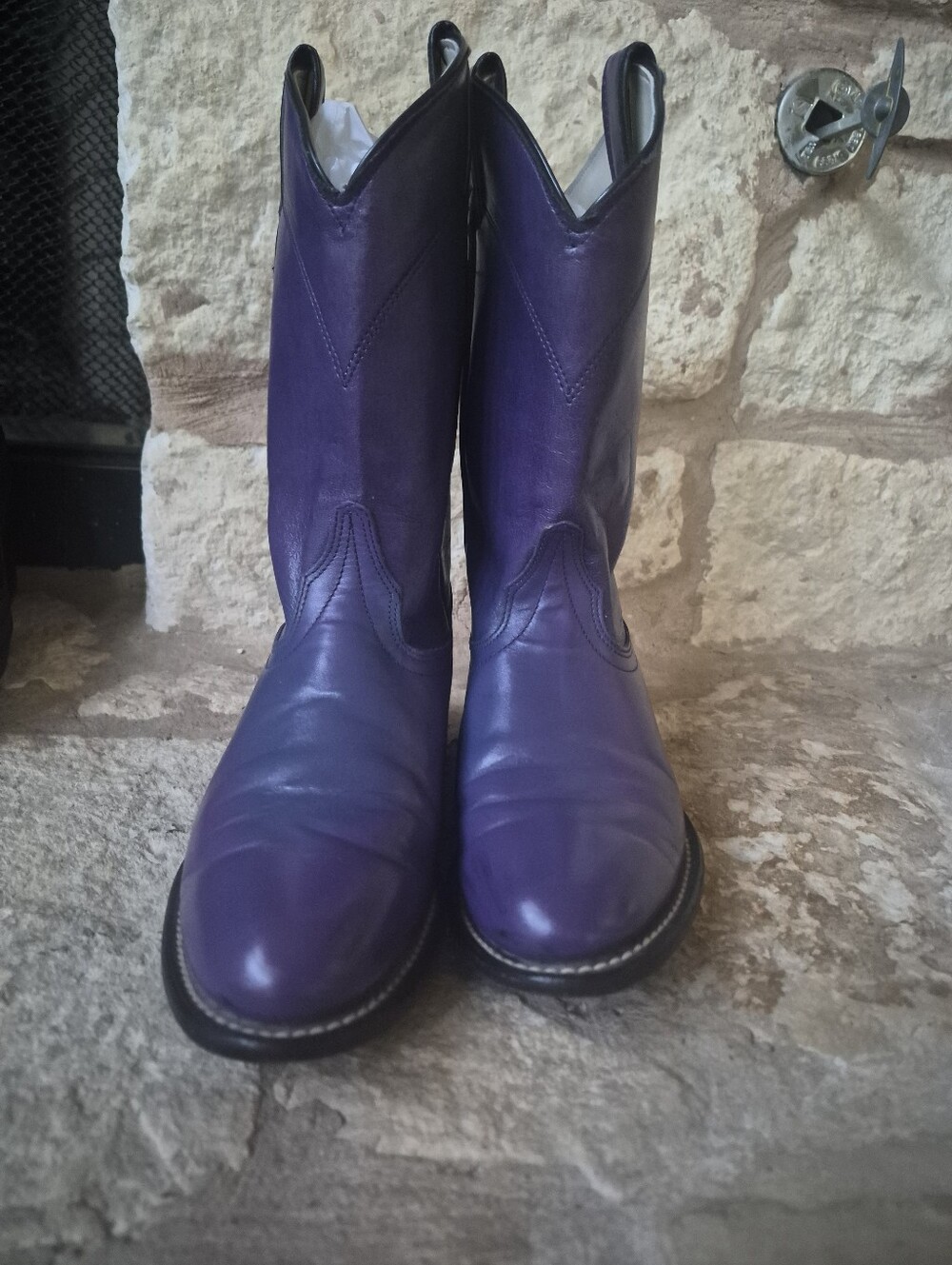 Laredo Vintage Purple Cowgirl Cowboy Boots Western Leather Vamp Made in USA